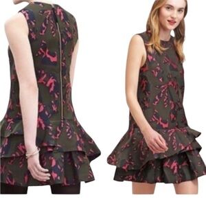 Elegant Sleeveless Floral Mini Dress - Black and Pink
